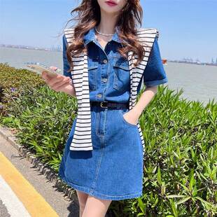小个子牛仔连衣裙女夏季 小众设计高级感港味复古chic裙子 2026新款