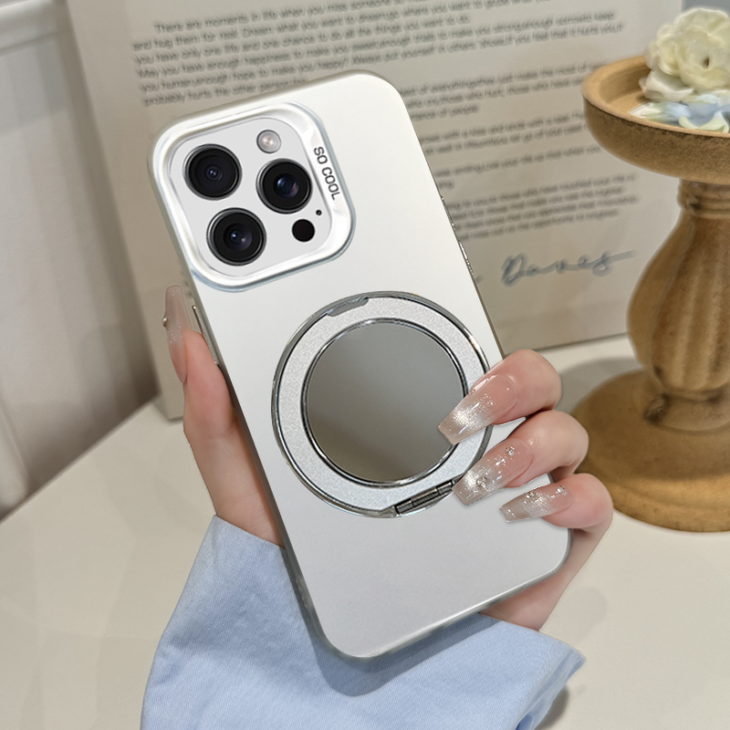 镜面支架适用苹果16promax手机壳华为pura70小米15镜子oppofindx8女款vivox200防摔荣耀magic7保护套mate70