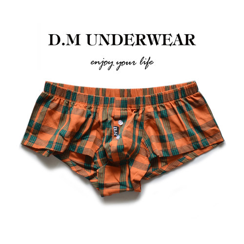 D.M男内裤低腰性感男阿罗裤棉质舒适平角裤四角裤家居格子简约松