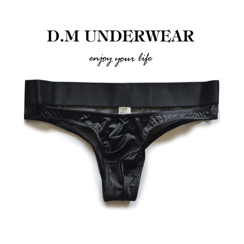 D.M男丁字裤低腰性感高弹速干透明内裤青年简约黑色网纱情趣蕾丝