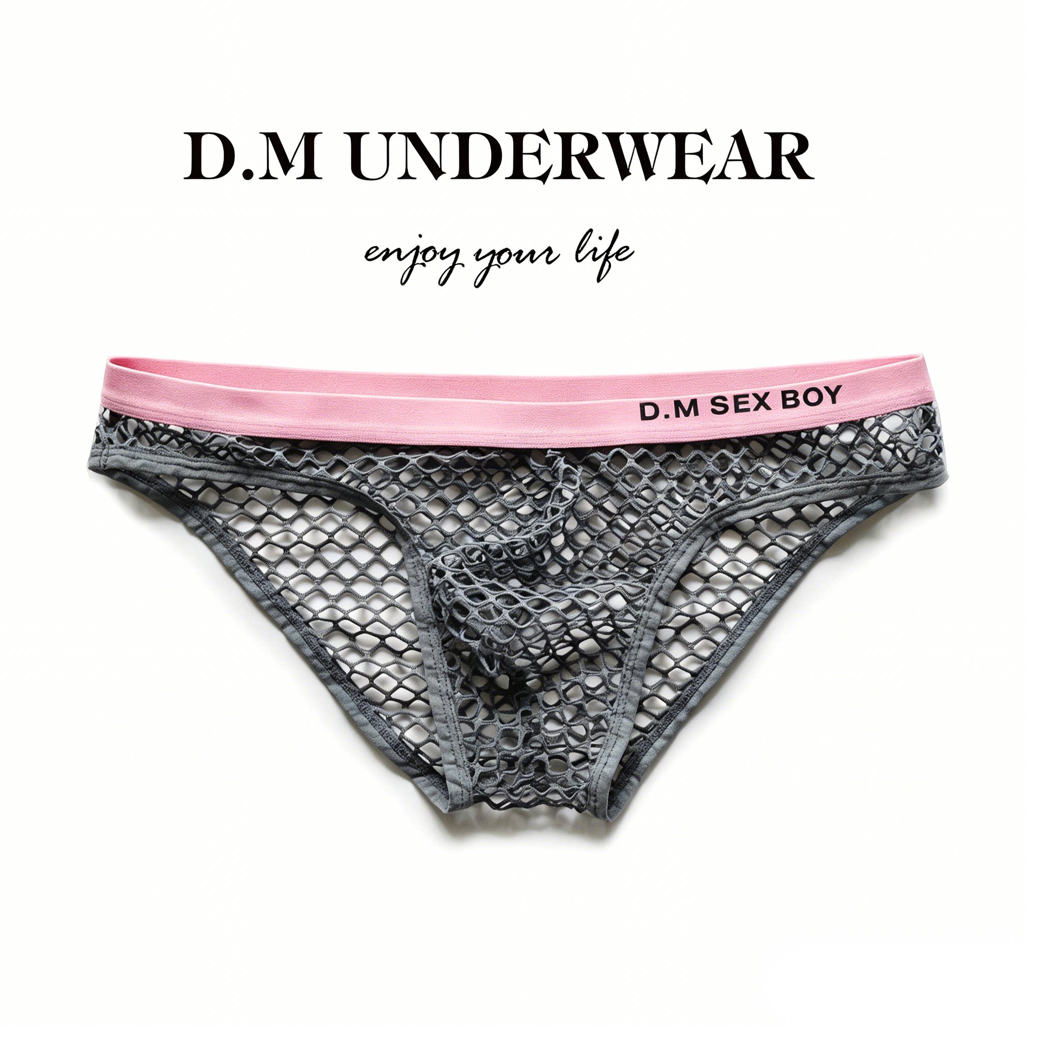 D.M男士内裤低腰性感大网眼透气夏季三角裤个性字母运动青年透明