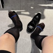 皮鞋 穿 袜子男士 D.M男长筒袜黑色高腰长袜配正装 夏季 丝袜透明薄