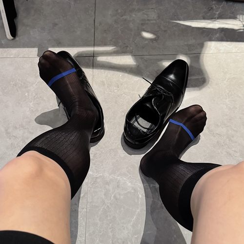 D.M男长筒袜黑色高腰长袜配正装皮鞋穿的袜子男士夏季丝袜透明薄