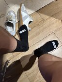 D.M男袜子薄款 中筒袜子商务休闲logo棉袜纯黑白简约