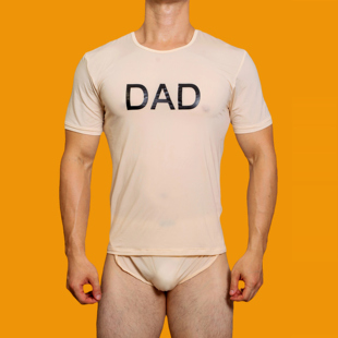 D.M男性感 字母冰丝锦纶冰爽透气透明夏薄男生紧身家居 t恤潮个性