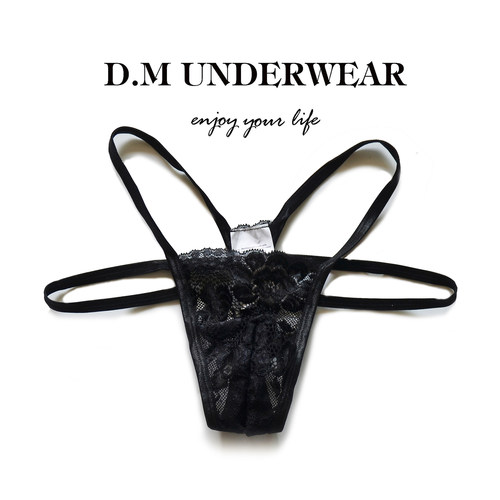 D.M男内裤低腰性感情趣诱惑蕾丝黑丝网纱透明丁字裤单丁缕空个性