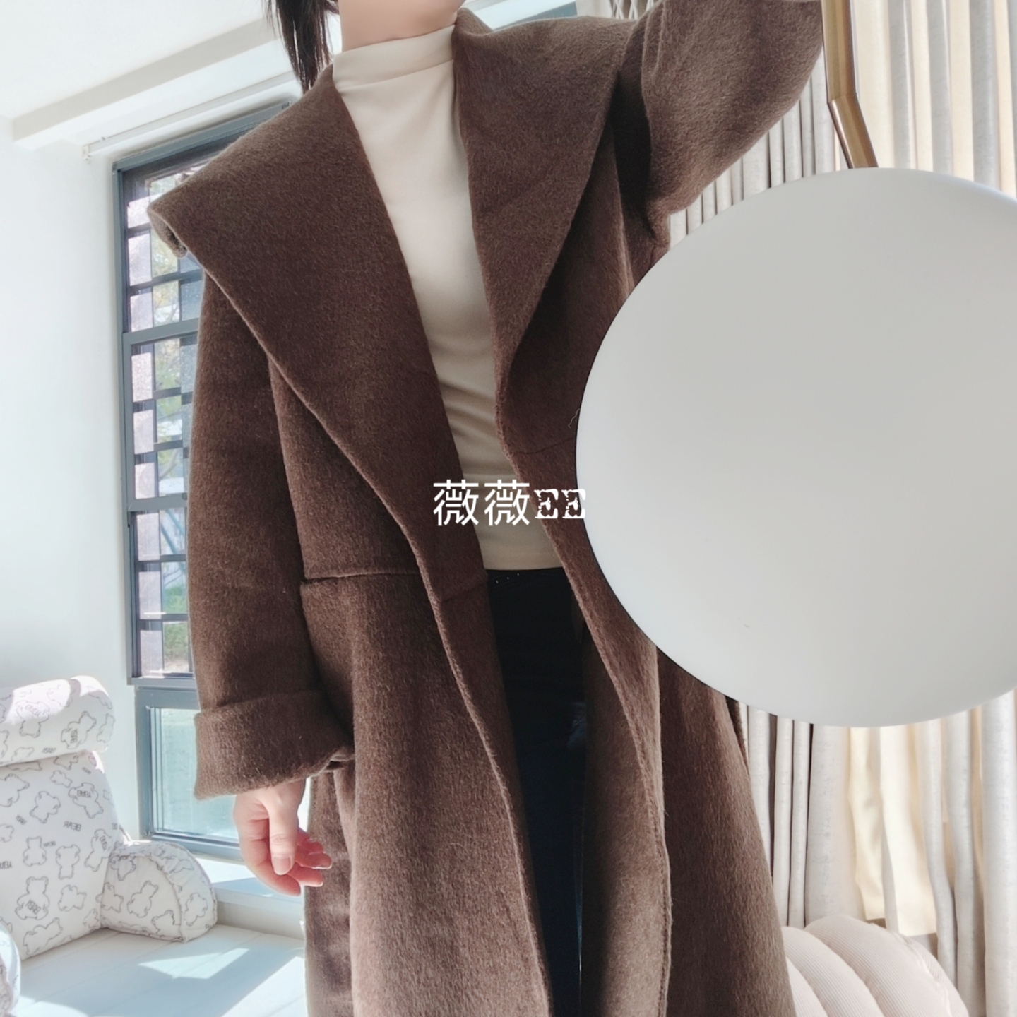 mozi双面呢羊毛大衣女25新款中长款韩系大翻领腰带宽松高级外套