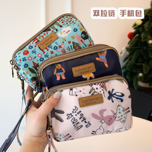 韩国可爱卡通双拉链手机包多卡位女便携大容量手挽多功能手拿包