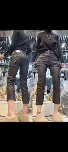 百搭显瘦八分裤 女休闲裤 冬新高腰洋气磨毛烟管皮尤裤 欧货涂层皮裤