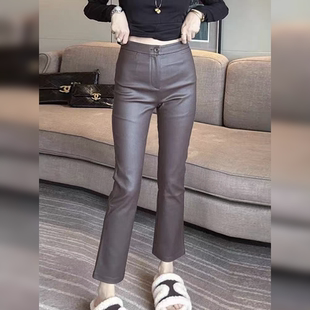 外穿休闲裤 气质高腰PU微喇裤 女2025秋时尚 欧货高端涂层直筒皮裤