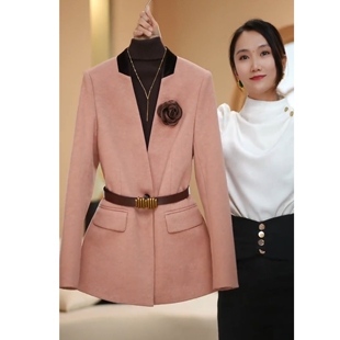 2025冬季新款粉色西装套装女装加厚知性优雅风收腰西服高级感气质