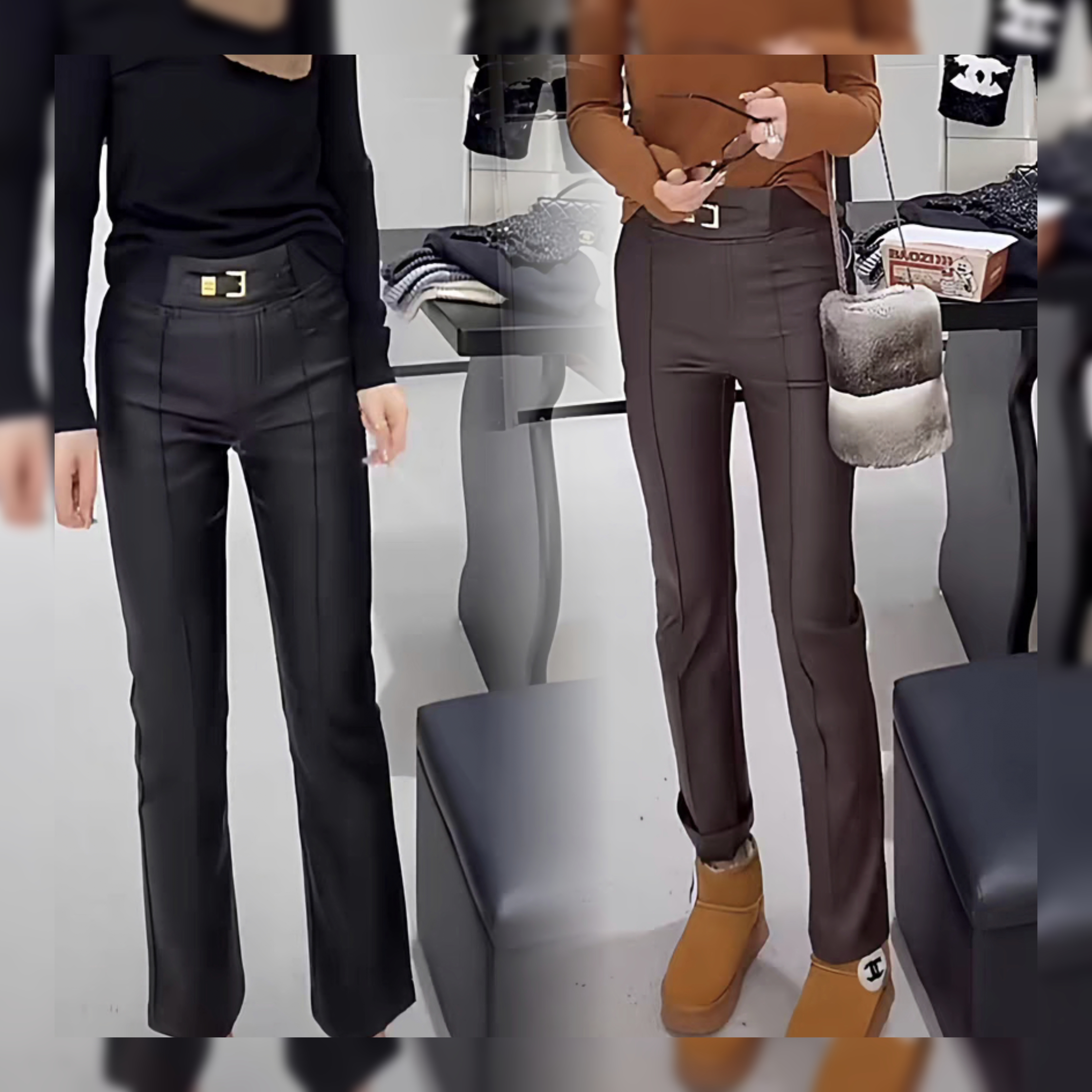 欧货蛋白皮涂层皮裤女冬磨毛新弹力修身显瘦休闲九分百搭PU烟管裤