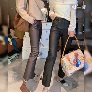 欧货高端涂层直筒裤女2025秋时尚气质显瘦高腰小个子休闲铅笔裤