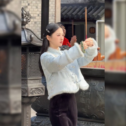 新中式立领刺绣盘扣女棉衣