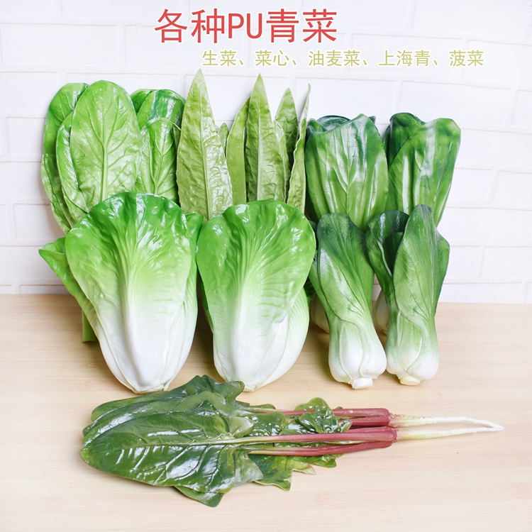 仿真蔬菜橱柜货架装饰PU假生菠菜叶心大小上海青紫油麦葱蒜苗模型