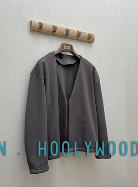 N.HOOLYWOOD授权COMPILE 25SS 日产 灰色华夫格轻薄无领开衫外套