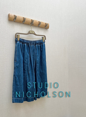 8折 STUDIO NICHOLSON授权 OSSI 松紧腰亚麻混纺直筒水洗牛仔短裤