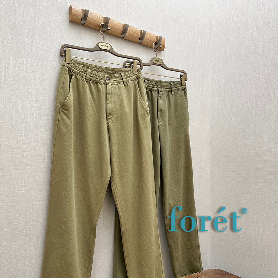 foret日系松紧腰直筒工装休闲裤