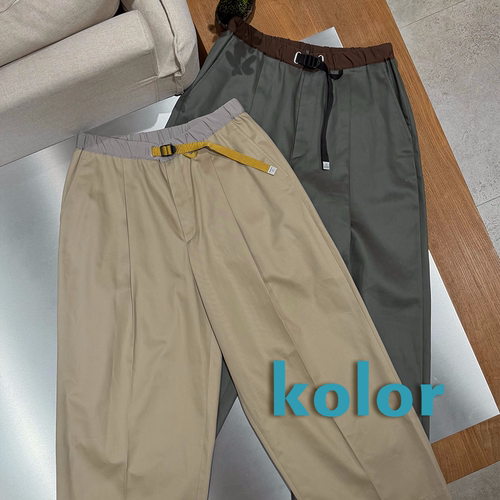 kolor BEACON官方授权26SS 日本制 复古松紧腰拼接褶裥棉质阔腿裤