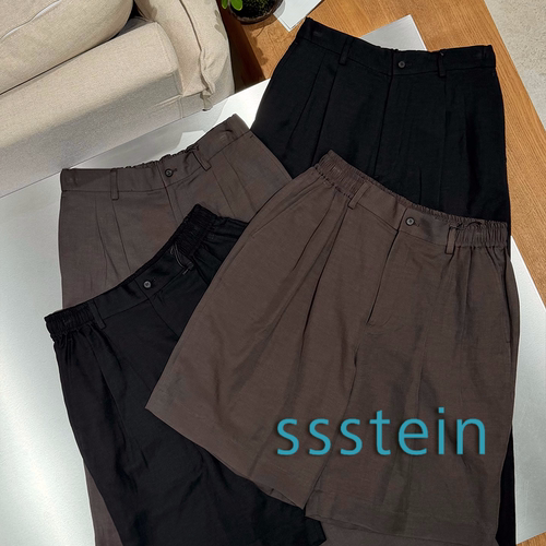 ssstein授权26SS 日本制 松紧腰亚麻混纺褶裥直筒休闲长裤短裤