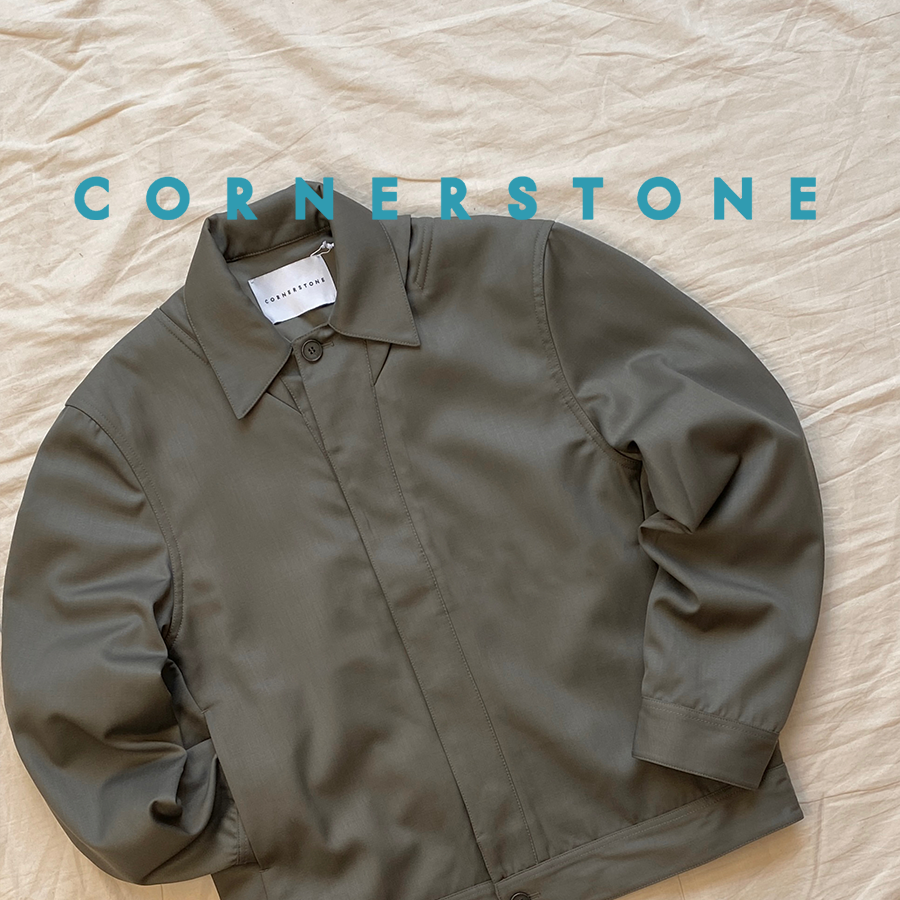 7折 cornerstone官方授权 橄榄色羊毛混纺分割拼接简约夹克外套