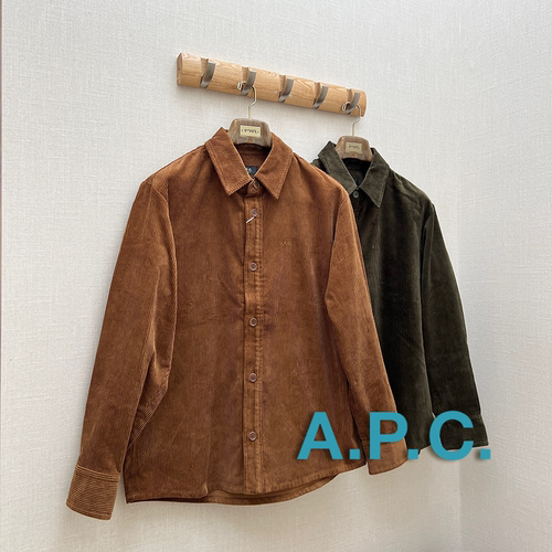 8折 A.P.C.官方授权APC 两色刺绣LOGO灯芯绒翻领衬衫夹克 SURGIR