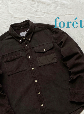 6折 北欧设计师品牌 foret 马其顿制 深棕色拼接多纽扣灯芯绒衬衫