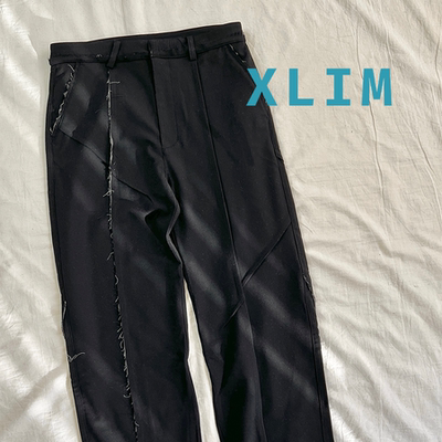 XLIM毛边破坏风简约直筒休闲西裤