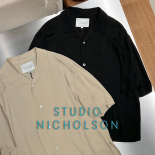 7折 STUDIO NICHOLSON授权 KLINE 两色极简风垂感古巴领短袖衬衫