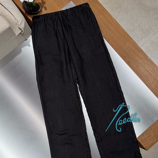 needles官方授权26SS 日本制 黑色松紧腰格纹直筒丝质休闲裤