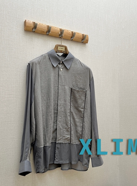 5折 XLIM授权 夏季灰色轻薄苎麻铜氨丝拼接毛边衬衫外套 SURGIR