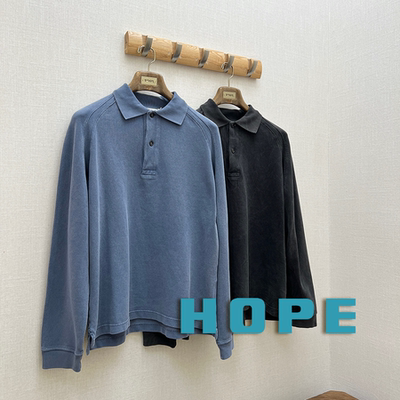 6折 HOPE官方授权 葡萄牙制 两色极简做旧肌理POLO领套头卫衣