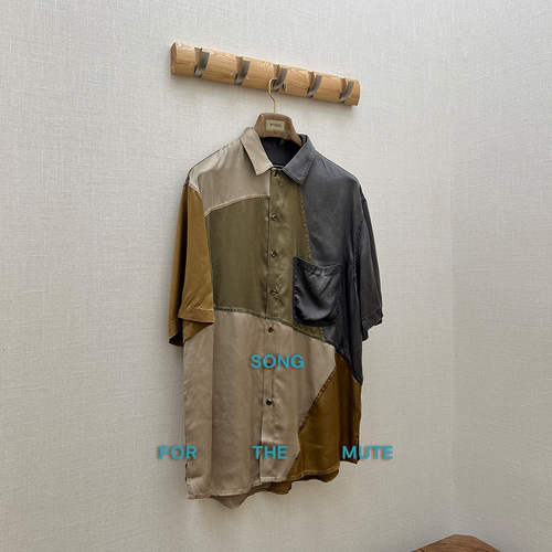 SONG FOR THE MUTE授权 SFTM 25.1 拼色水洗铜氨丝口袋短袖衬衫