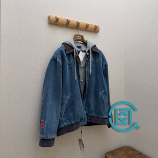 CLOT官方授权  自留 蓝色做旧中式假两件连帽卫衣牛仔夹克外套