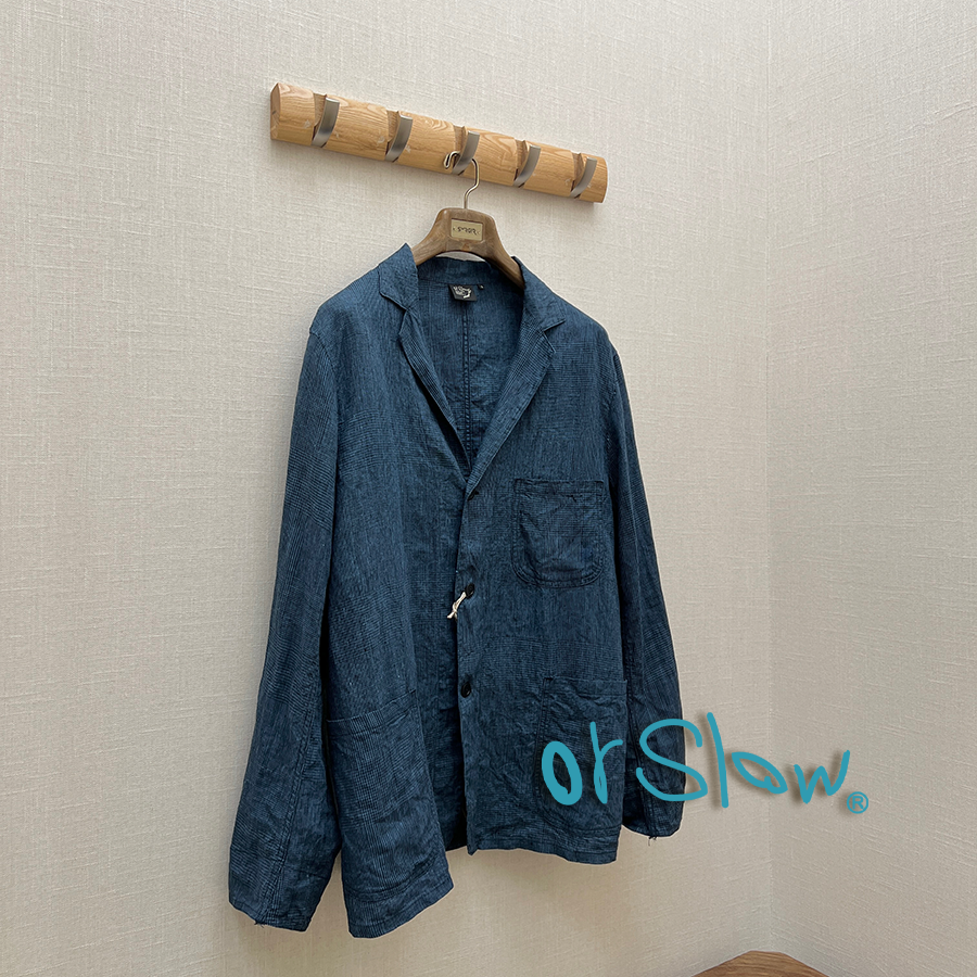 orSlow官方授权 日本制 亚麻细格纹手工蓝染衬衫西装外套 SURGIR