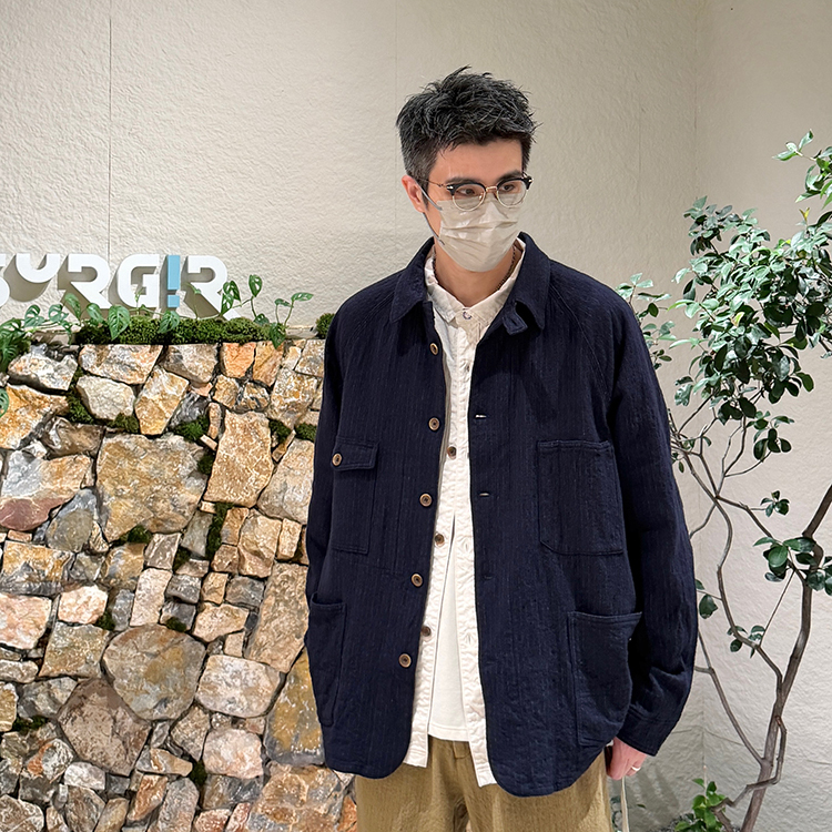 SEUVAS官方授权 日本制 两色复古细条纹羊毛混纺翻领工装夹克外套