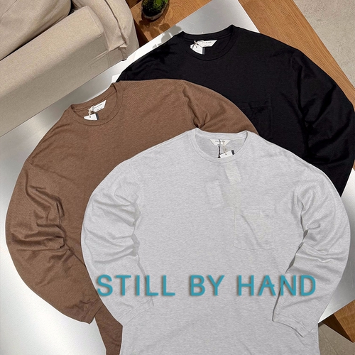 自留 STILL BY HAND授权26AW 日本制 细条纹口袋棉质打底长袖T恤