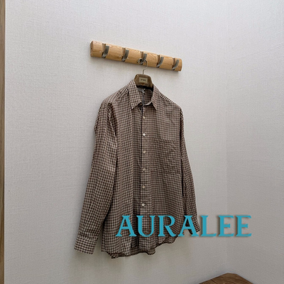 AURALEE官方授权26SS 日本制 超长绒棉格纹轻薄翻领衬衫外套