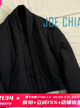 5折 JOE CHIA授权 黑色日系极简风系带A字廓形短款道袍棉服外套