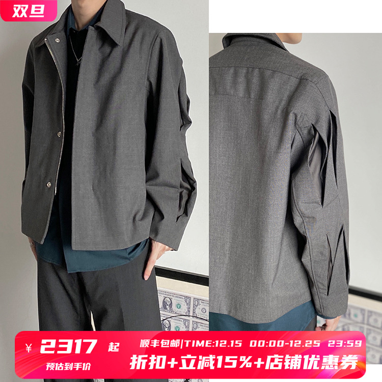 袖口褶裥双向拉链暗扣夹克