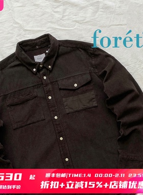 6折 北欧设计师品牌 foret 马其顿制 深棕色拼接多纽扣灯芯绒衬衫
