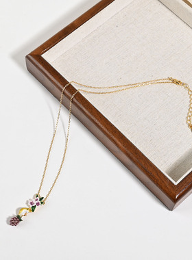 18K镀金手绘珐琅彩釉花栗鼠萌宠趣味设计卡通项链