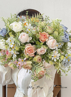 31cm牡丹花把束仿真花摆设假花家居摆件装饰手工绢花跨境电商