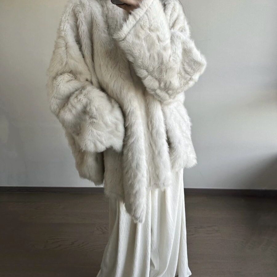 冬季新款染尖仿水貂毛绒皮草外套女中长款皮毛一体慵懒风毛茸大衣