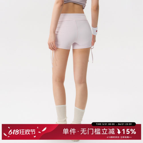 蜜桃女孩抽褶显瘦三分裤夏季新款运动短裤修身蜜桃臀弹力瑜伽裤女