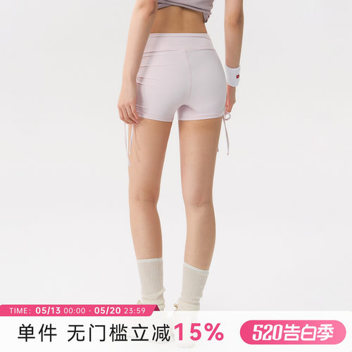 蜜桃女孩抽褶显瘦三分裤夏季新款运动短裤修身蜜桃臀弹力瑜伽裤女