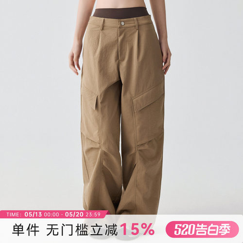 Mitaogirl多口袋运动长裤户外跑步工装裤徒步速干宽松休闲阔腿裤