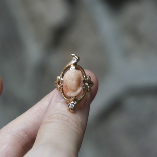 云起收藏 西洋欧洲古董高浮雕cameos卡梅奥有机宝石14K老金戒指