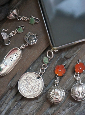 清代老银莲蓬壶傩面虎头铃铛鞋子花卉八卦如意人物片吊坠挂件多用