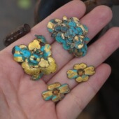 云起收藏 清代高级蓝鎏金老银帽花花片1组4件 配件